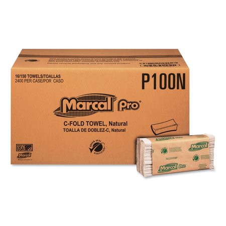 Marcal Pro Multifold Paper Towels, 1 Ply, 150 Sheets, Natural, 16 PK P100N